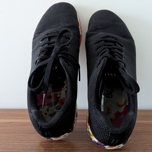 NOBULL Trainer Shoes Black Lifting Shoes Lace Up Women’s 7.5 Black Floral - Picture 4 of 6